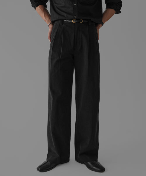 TWO TUCK COTTON WIDE PANTS [BLACK]