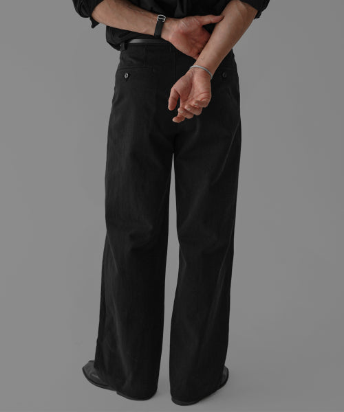 TWO TUCK COTTON WIDE PANTS [BLACK]