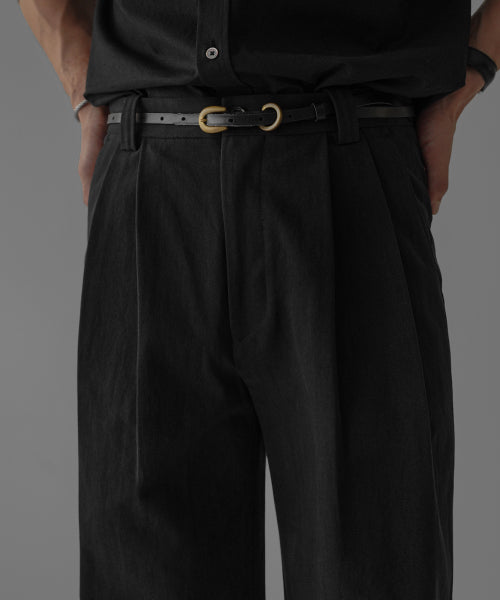 TWO TUCK COTTON WIDE PANTS [BLACK]