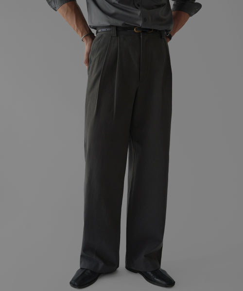 TWO TUCK COTTON WIDE PANTS [CHARCOAL]