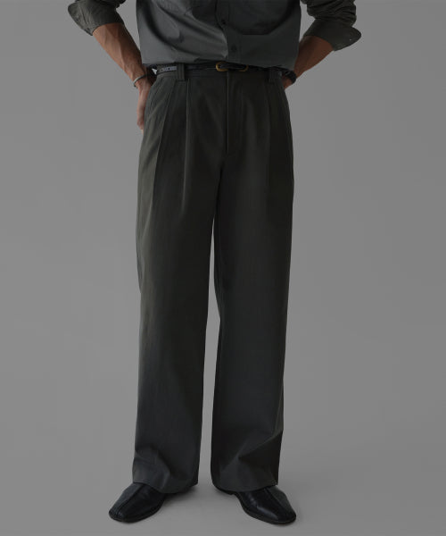 TWO TUCK COTTON WIDE PANTS [CHARCOAL]