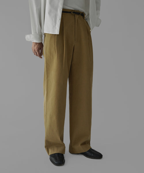 TWO TUCK COTTON WIDE PANTS [BEIGE]