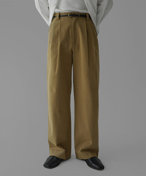 TWO TUCK COTTON WIDE PANTS [BEIGE]