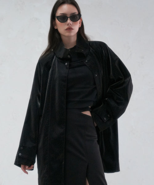 Angti Art Leather McCoat BLACK X WHITE