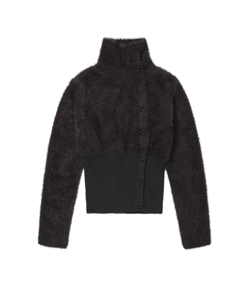 Shaggy Knit Cardigan Charcoal