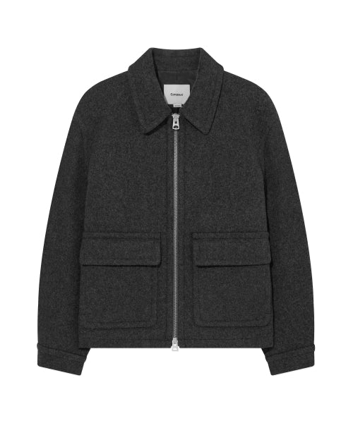 WOOL COLLARED ZIP-UP HALF COAT