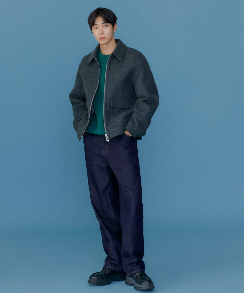 WOOL COLLARED ZIP-UP HALF COAT