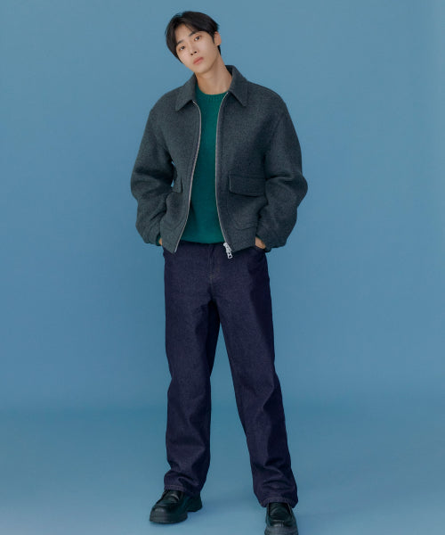 WOOL COLLARED ZIP-UP HALF COAT