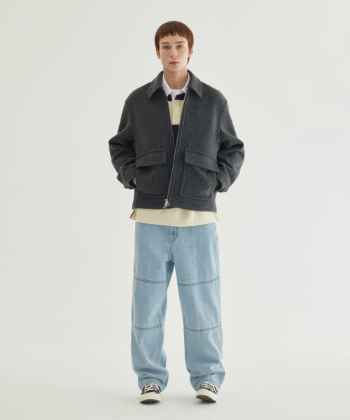 WOOL COLLARED ZIP-UP HALF COAT