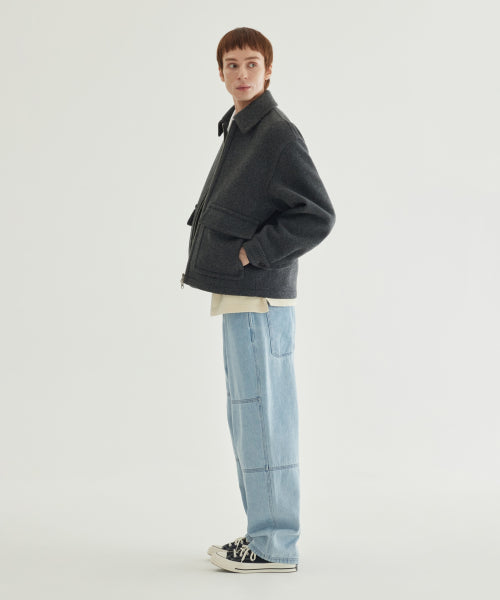 WOOL COLLARED ZIP-UP HALF COAT