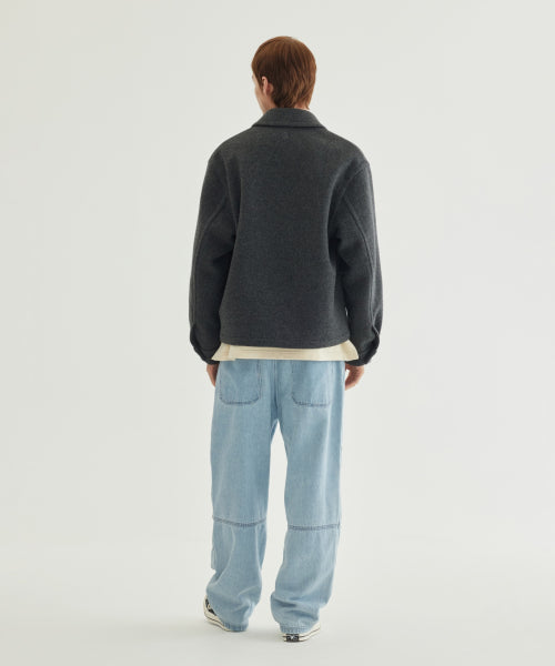 WOOL COLLARED ZIP-UP HALF COAT