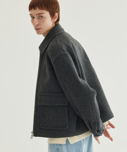 WOOL COLLARED ZIP-UP HALF COAT