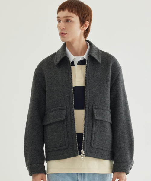 WOOL COLLARED ZIP-UP HALF COAT