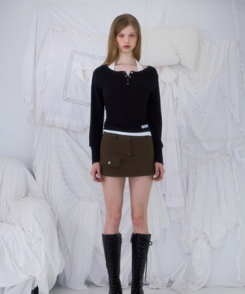 Pocket Mini Skirt [Khaki]