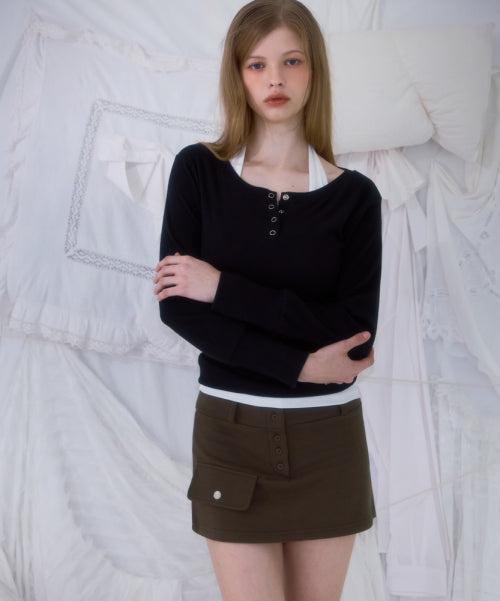 Pocket Mini Skirt [Khaki]