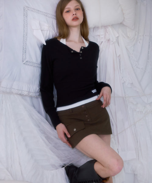 Pocket Mini Skirt [Khaki]