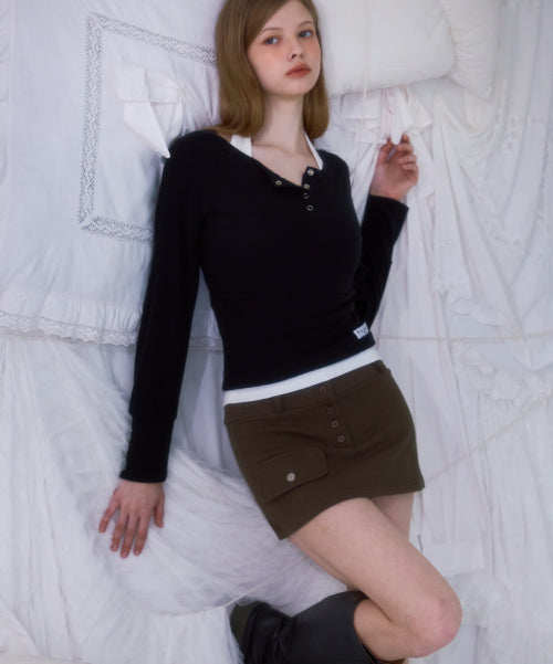 Pocket Mini Skirt [Khaki]