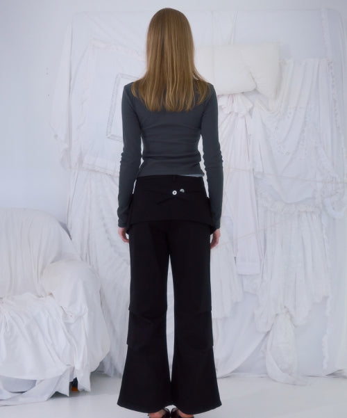 Skirt Layered Bootcut Pants [Black]