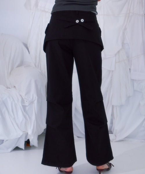 Skirt Layered Bootcut Pants [Black]