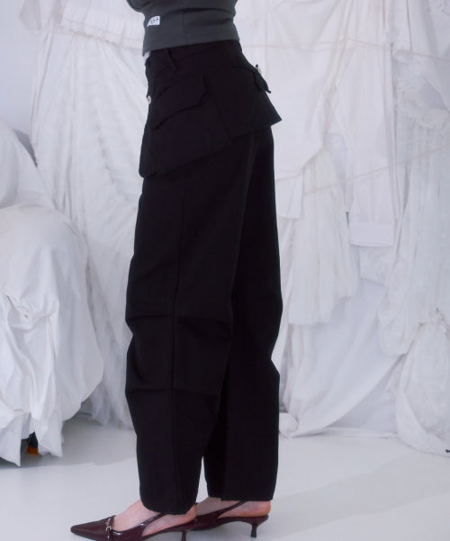 Skirt Layered Bootcut Pants [Black]