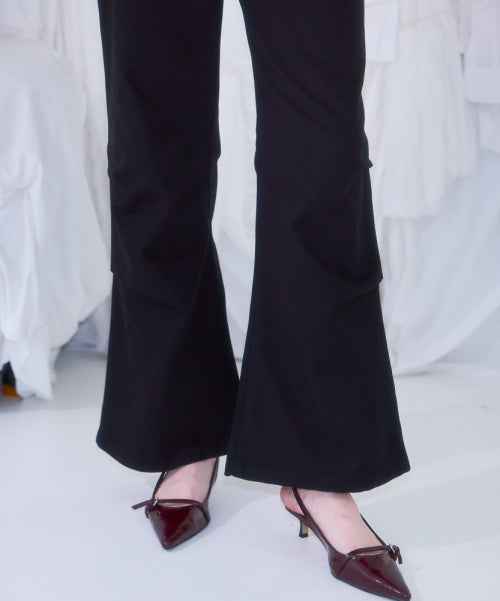 Skirt Layered Bootcut Pants [Black]