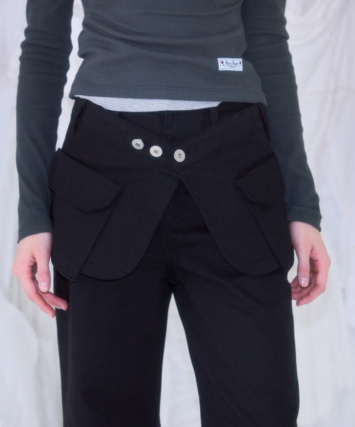 Skirt Layered Bootcut Pants [Black]