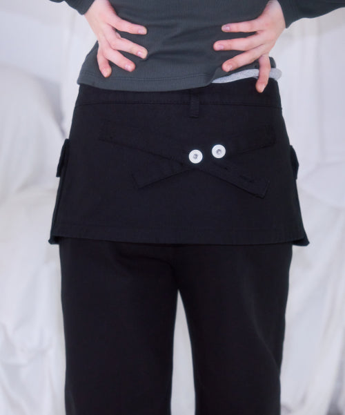 Skirt Layered Bootcut Pants [Black]