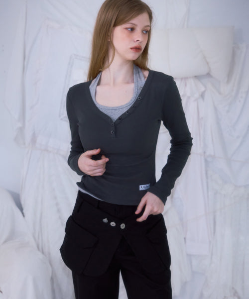 Skirt Layered Bootcut Pants [Black]