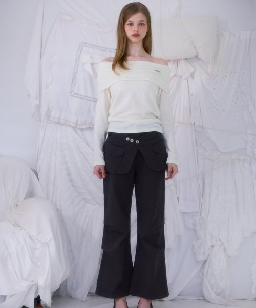 Skirt Layered Bootcut Pants [Charcoal]