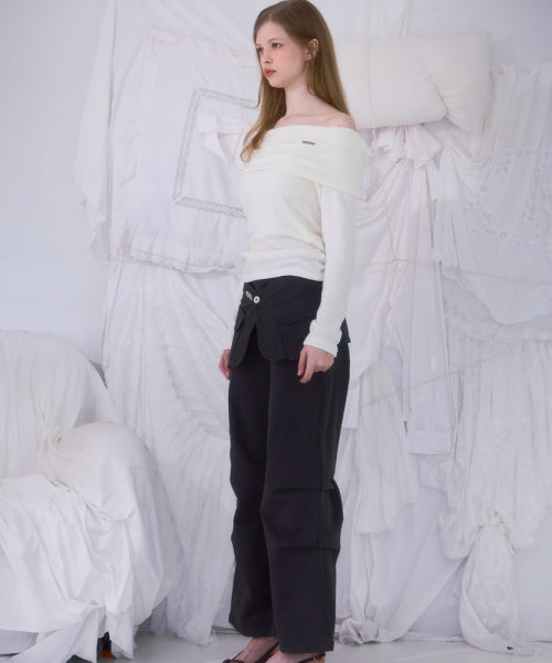 Skirt Layered Bootcut Pants [Charcoal]