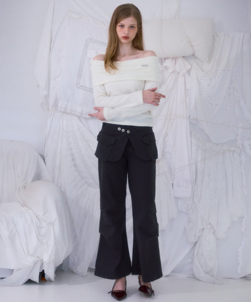 Skirt Layered Bootcut Pants [Charcoal]