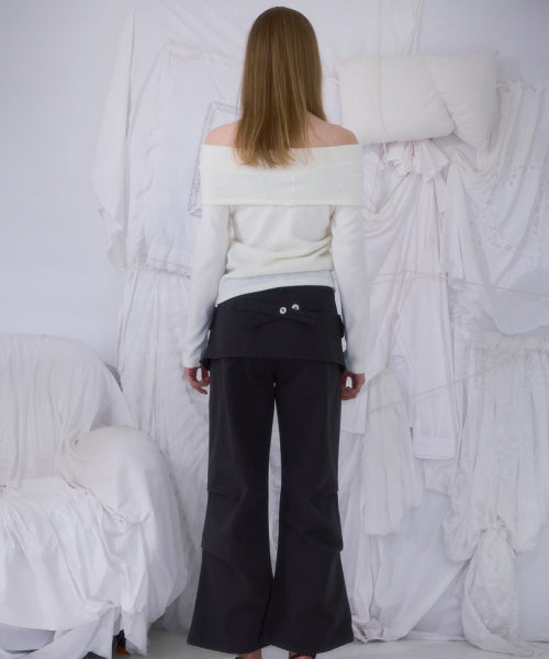 Skirt Layered Bootcut Pants [Charcoal]