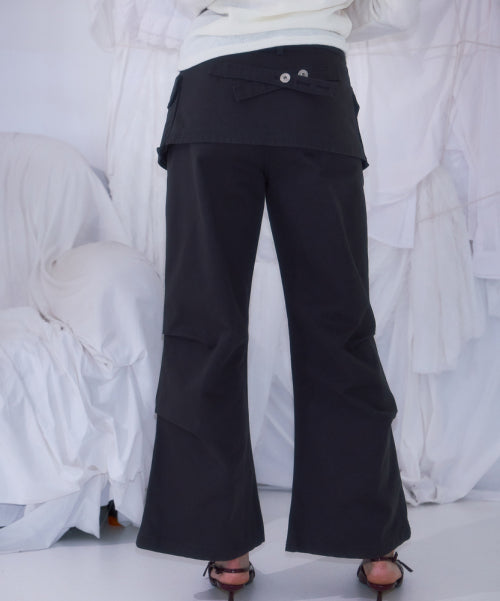 Skirt Layered Bootcut Pants [Charcoal]