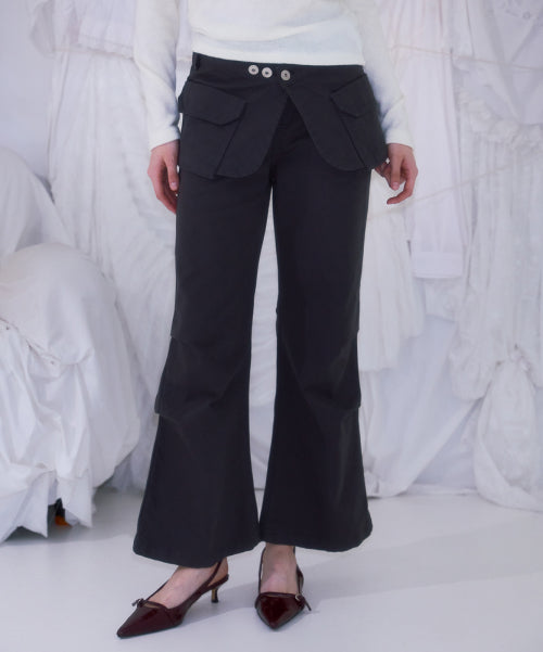 Skirt Layered Bootcut Pants [Charcoal]