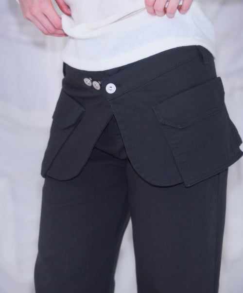 Skirt Layered Bootcut Pants [Charcoal]