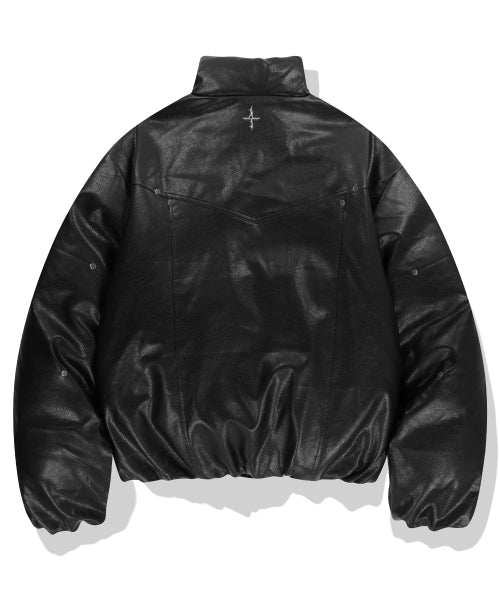 Panel Stud Puffer Jacket - Black