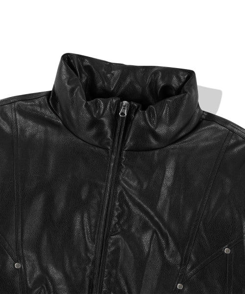 Panel Stud Puffer Jacket - Black
