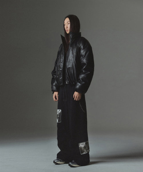 Panel Stud Puffer Jacket - Black