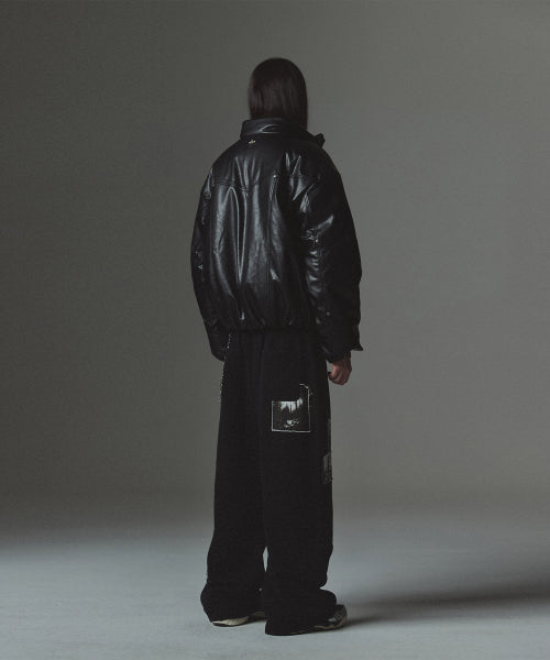 Panel Stud Puffer Jacket - Black