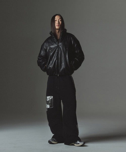 Panel Stud Puffer Jacket - Black