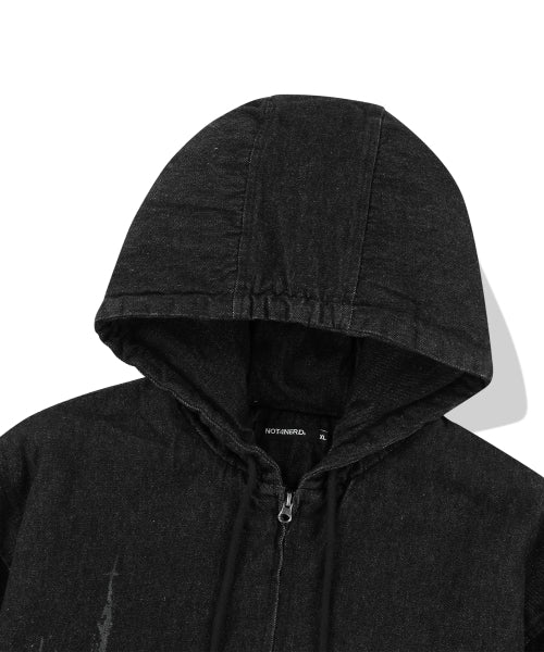 Veiled Castle Denim Hooded Work Jacket - Black