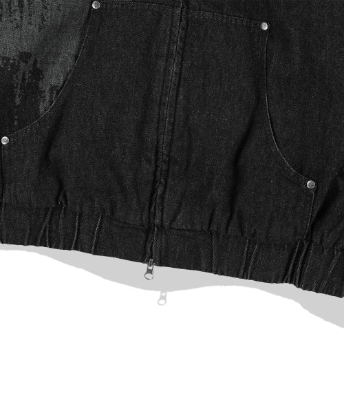 Veiled Castle Denim Hooded Work Jacket - Black