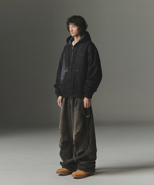 Veiled Castle Denim Hooded Work Jacket - Black