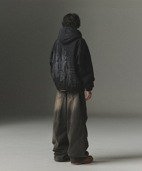 Veiled Castle Denim Hooded Work Jacket - Black