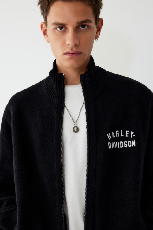 Flat Track Zip-Up Knit Cardigan_Black HH15312001