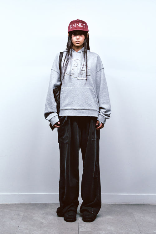 PATCH LOGO DETAIL HOODIE IN MELANGE GREY