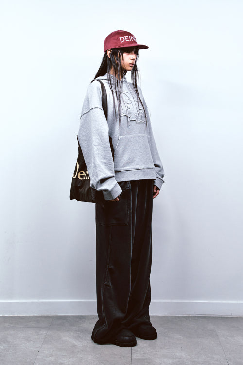 PATCH LOGO DETAIL HOODIE IN MELANGE GREY