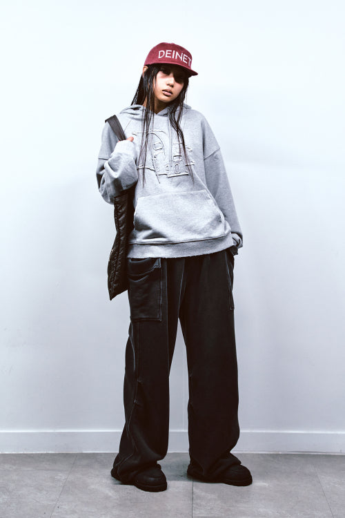 PATCH LOGO DETAIL HOODIE IN MELANGE GREY