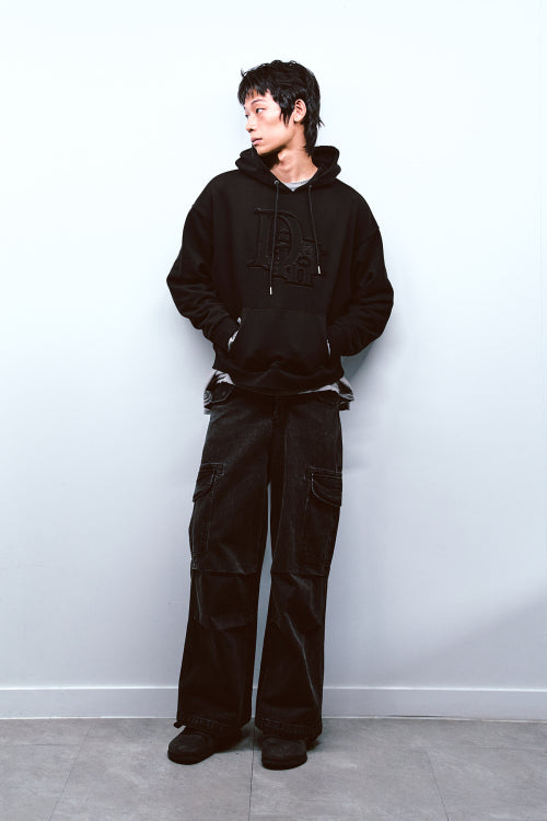 PATCH LOGO DETAIL HOODIE IN BLACK