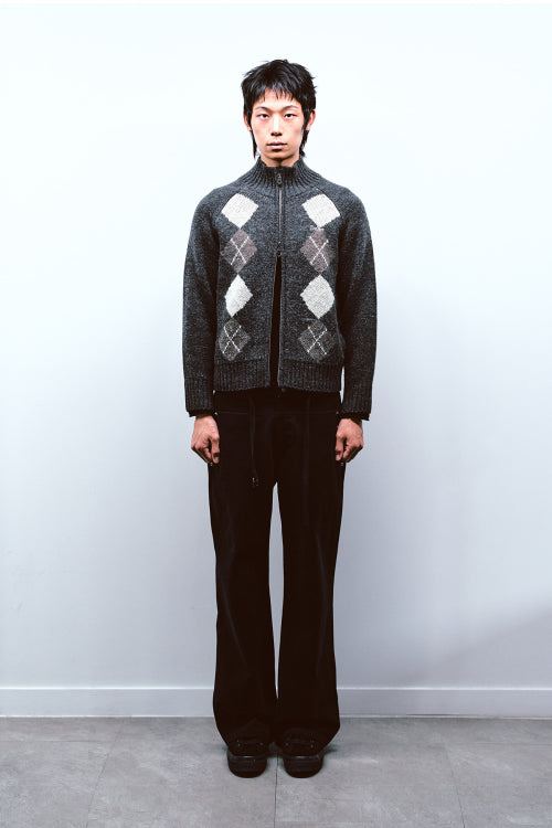 ARGYLE KNIT ZIP UP IN CHARCOAL